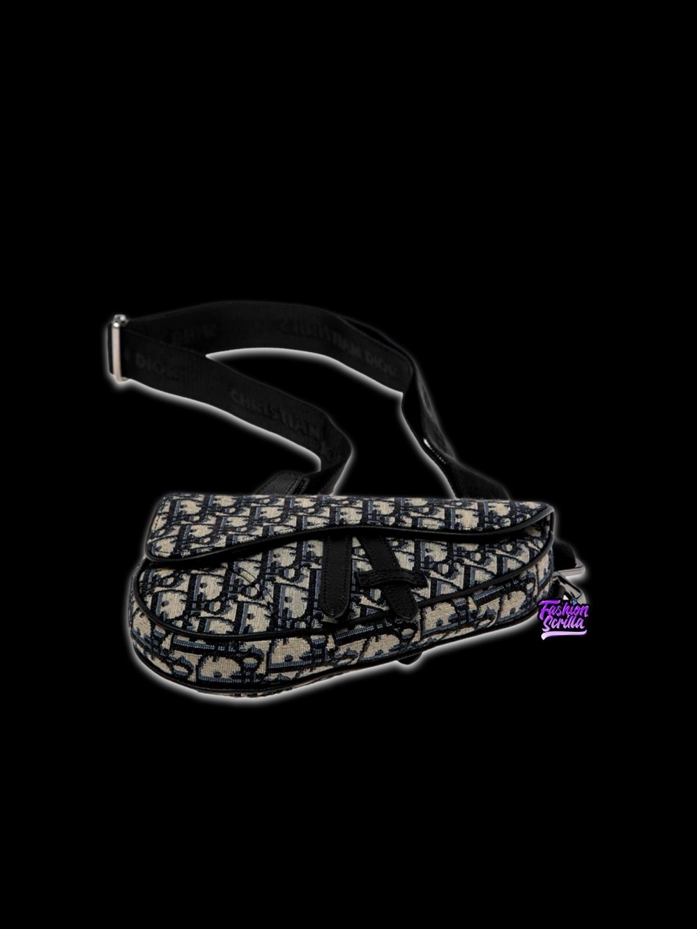 Dior Navy Blue Black Oblique Canvas Mini Saddle Convertible Crossbody Waist Bag - Picture 10 of 12